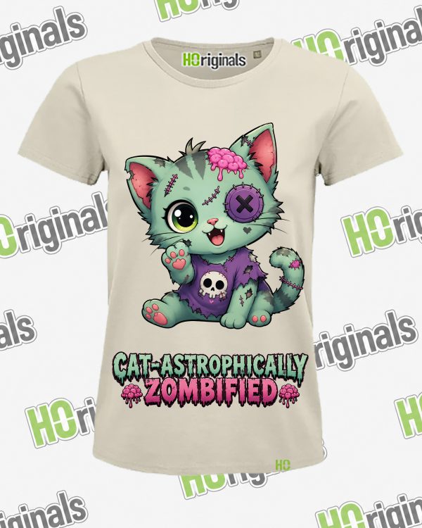 Cat-Astrophically Zombified Organic T-Shirt 🧟🐱💚
